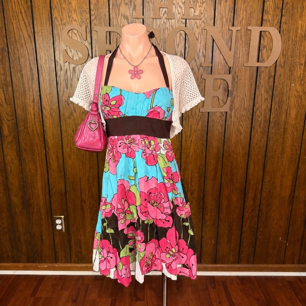 Y2K Mcbling Floral Halter Dress Trixxi Women 7 Boho Retro Maximalist Bambicore